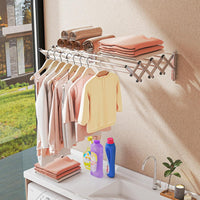 Stendibiancheria da Parete con 8 Aste in Acciaio Inox, Stendino da Parete per Bagno/Lavanderia, Stendino a Muro Richiudibile e Salvaspazio, Argento (50-86 x 63 x 22 cm)