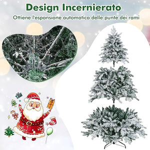 Albero di Natale Innevato 137/180/210 CM, Albero di Natale Artificiale Pre-Illuminato con 120/260/300 Luci LED, 757/1415/1684 Punte e Giunti a Cerniera (180 cm)