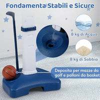 4 in 1 Pallacanestro per Bambini, Canestro da Basket Regolabile con Gioco dell'Anello, Palla Appiccicosa e Set da Golf, 53x51x100-140 cm