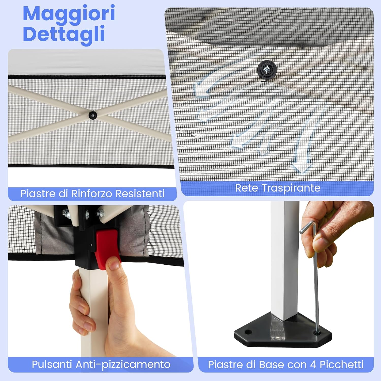 Gazebo Pop-up da Esterno 182 x 182 cm, Gazebo Pieghevole con 1 Parete Laterale, Gambe Inclinabili Regolabili e 4 Picchetti, Tendone Impermeabile per Feste, Campeggio e Picnic (Bianco)