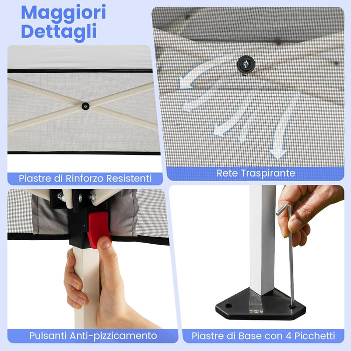 Gazebo Pop-up da Esterno 182 x 182 cm, Gazebo Pieghevole con 1 Parete Laterale, Gambe Inclinabili Regolabili e 4 Picchetti, Tendone Impermeabile per Feste, Campeggio e Picnic (Bianco)