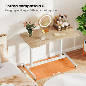 Scrivania Regolabile in Altezza a Forma di C, Scrivania con Ruote Bloccabili e Struttura in Metallo, Tvolo Portatile per Laptop e per Spazi Ridotti (Naturale)