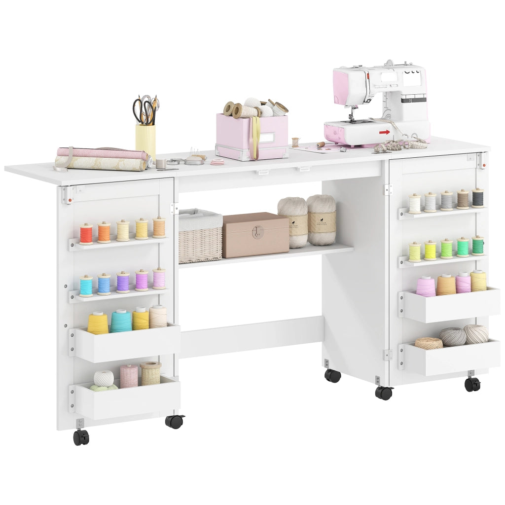 Tavolo da cucito pieghevole ¨C zephmum ¨C bianco 120x60x80 cm