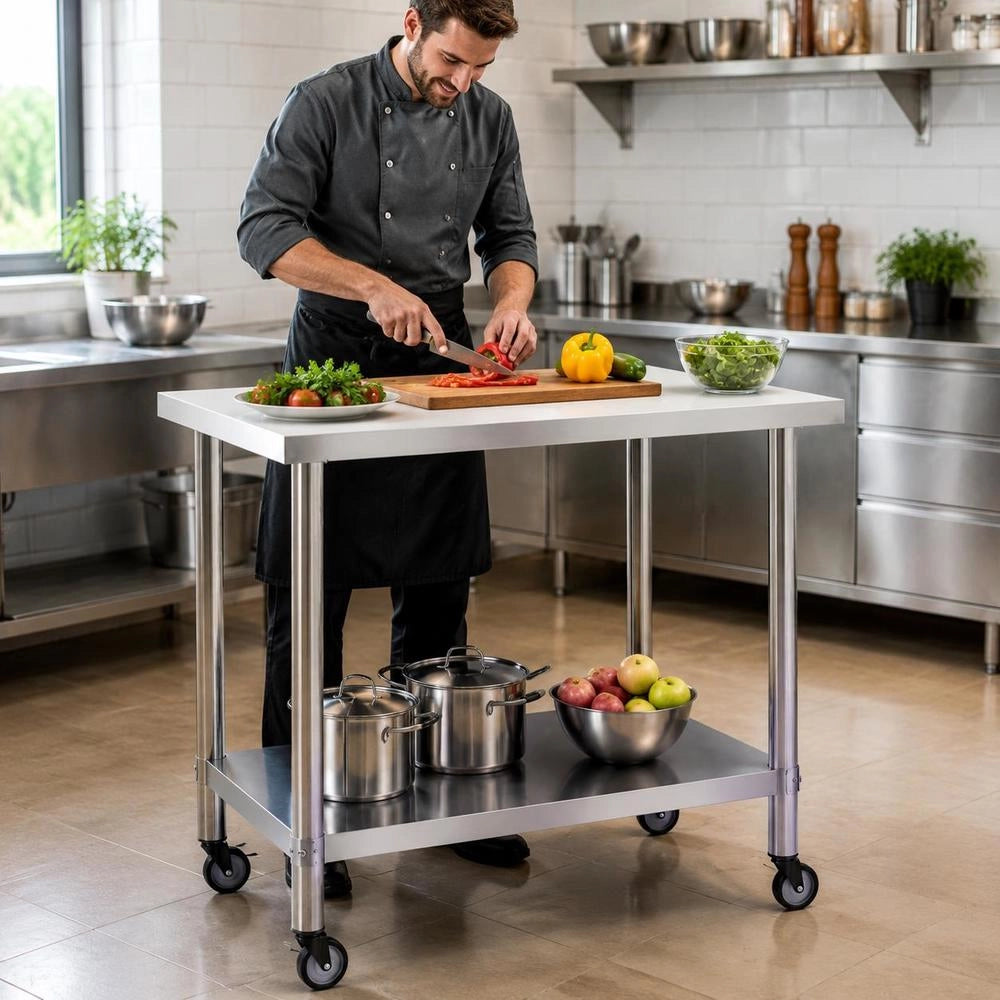 Kitchen Work Table With Wheels, 100x45x85 Cm, Stainless Steel