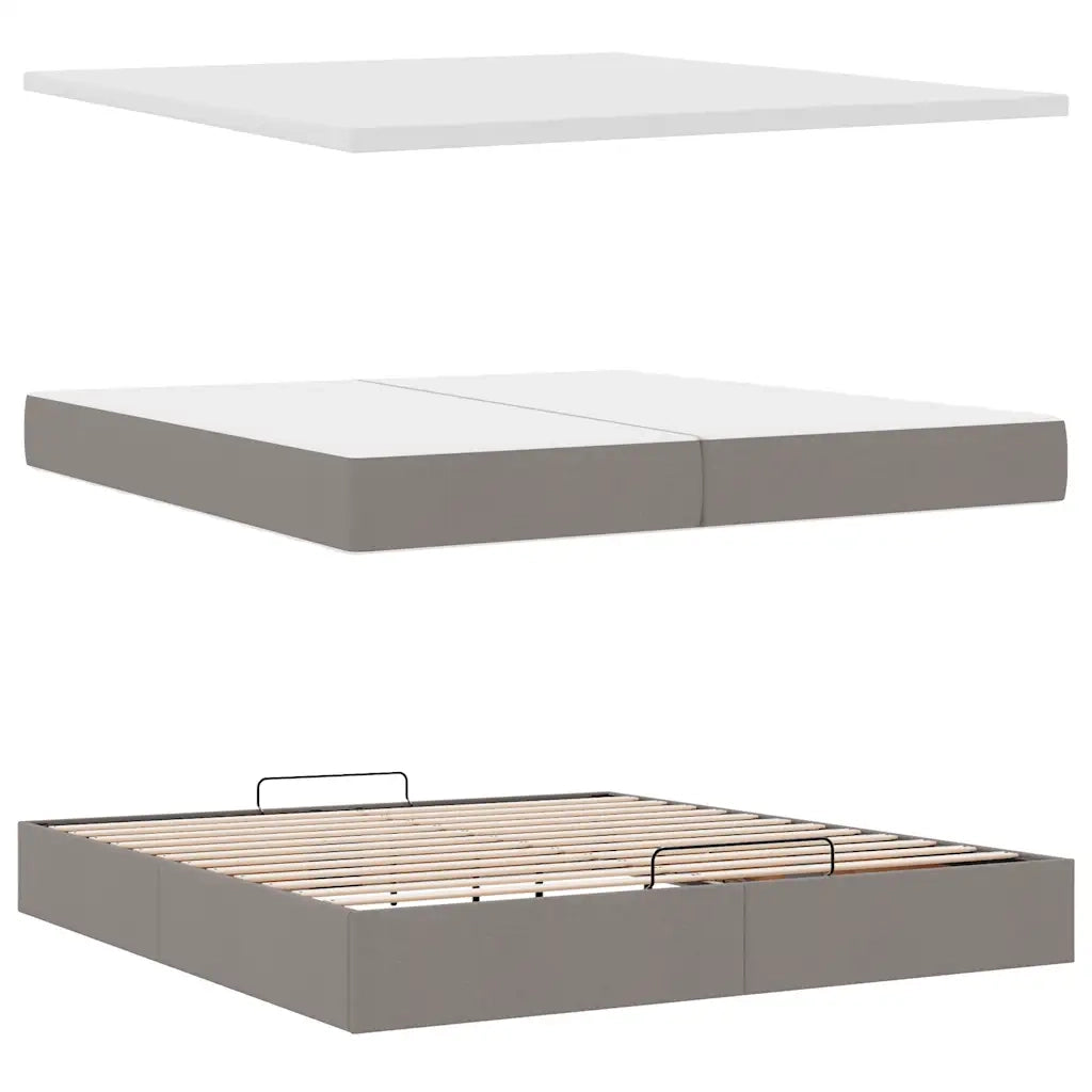 Struttura Letto Pouf con Materassi Tortora 200x200 cm Tessuto 3313269