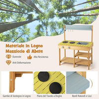 Cucina Giocattolo in Legno, Cucina per Bambini in Legno con Ganci Appendibili, 2 Fornelli, Lavello Rimovibile e Scaffali Aperti, Set da Giocattolo per Bambini 3+ Anni