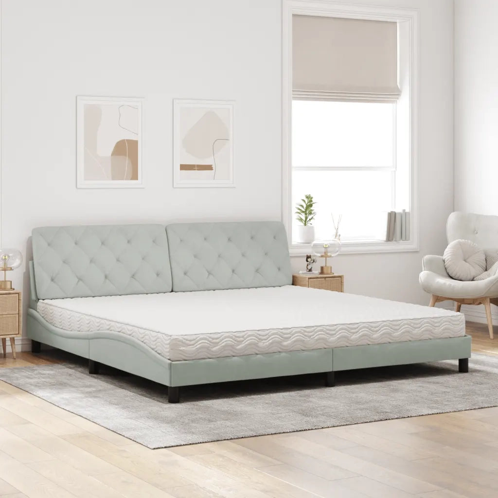 Letto con Materasso Grigio Chiaro 200x200cm Velluto