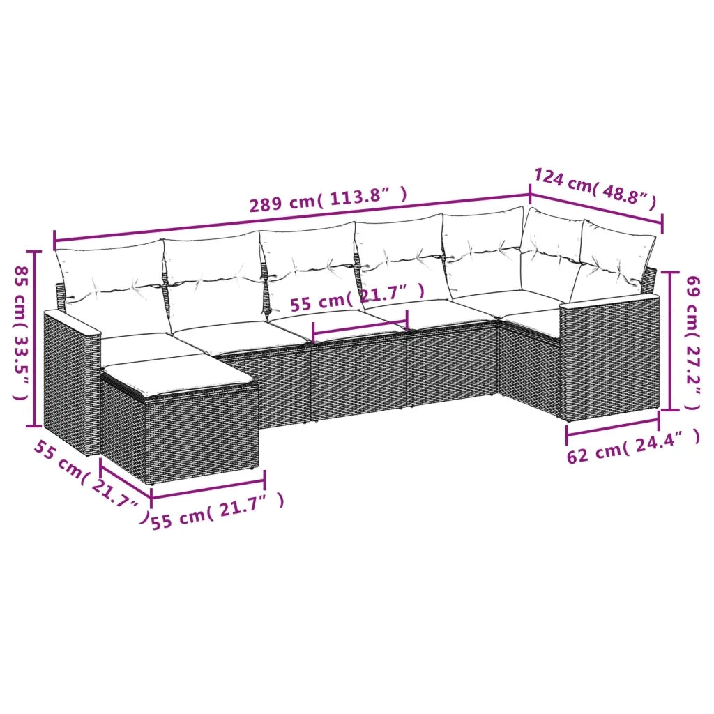 Set Divano da Giardino 7 pz con Cuscini Beige Misto Polyrattan