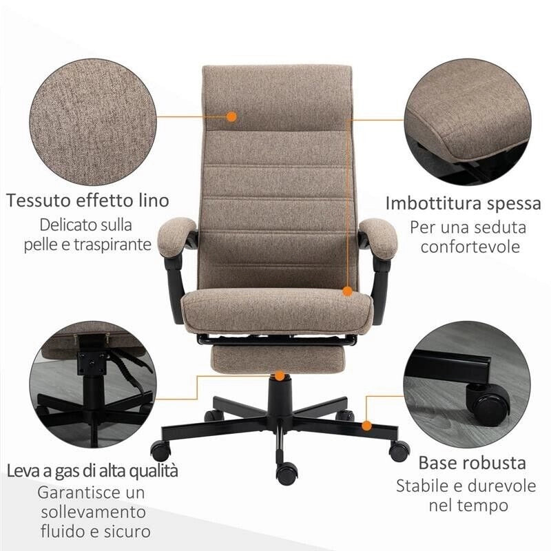 SEDIA DA UFFICIO CON ALTEZZA REGOLABILE, POGGIAPIEDI INCLUSO E SEDUTA IMBOTTITA, 68X67X106-114 CM, MARRONE
