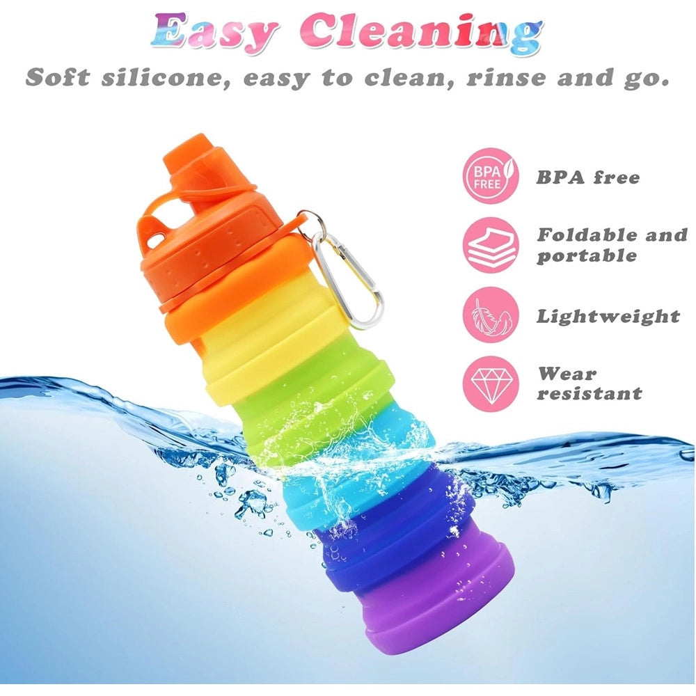 Trade Shop - Borraccia Pieghevole Arcobaleno In Silicone Portatile Per Scuola Viaggi Campeggio 500ml -