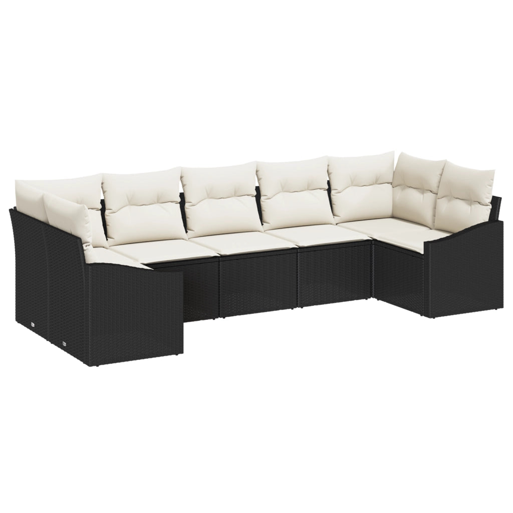 Set da Giardino 7 Pezzi con Cuscini in Rattan Sintetico Nero
