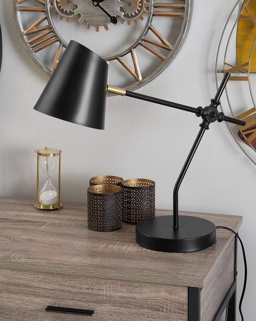Lampada da tavolo Lampada da scrivania in metallo Nero con braccio a gru paralume orientabile