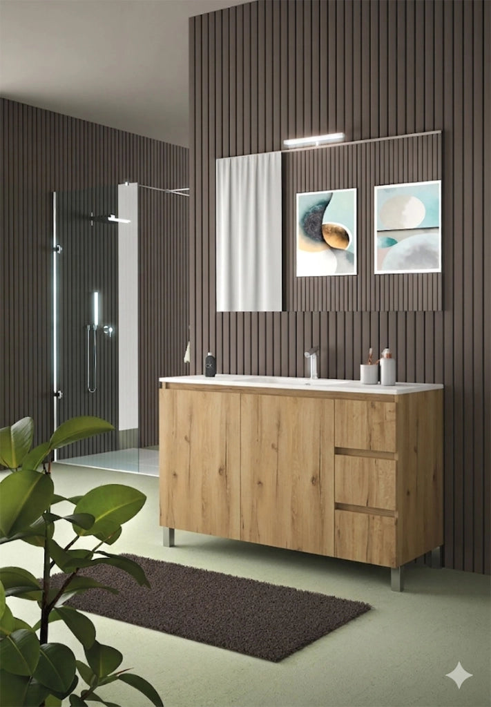 Mobile da Bagno a Terra con Lavabo 100 cm e Specchio Bali Light 2+3 Rovere Miele
