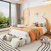 Letto imbottito con orecchie di coniglio, velluto beige, 90x200 cm