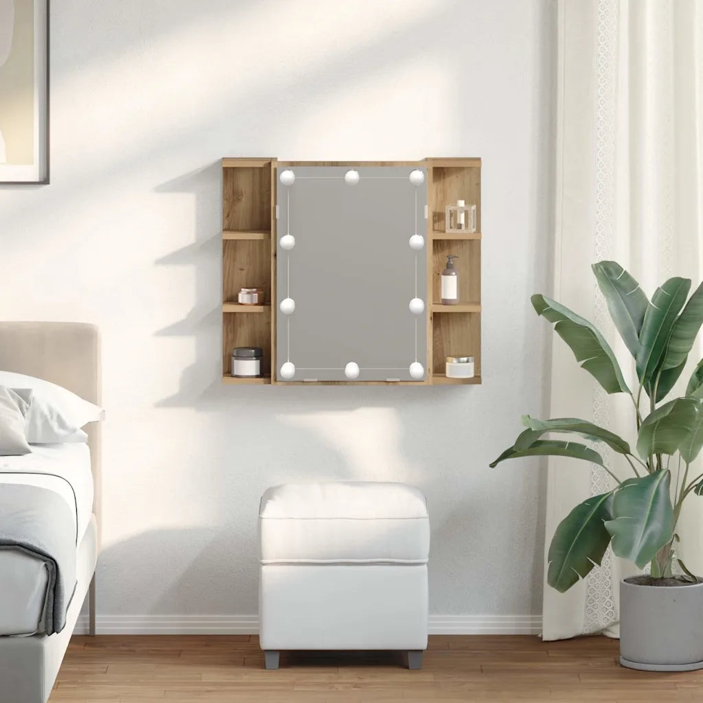 Mobile a Specchio con LED Rovere Artigianale 70x16,5x60 cm 857004