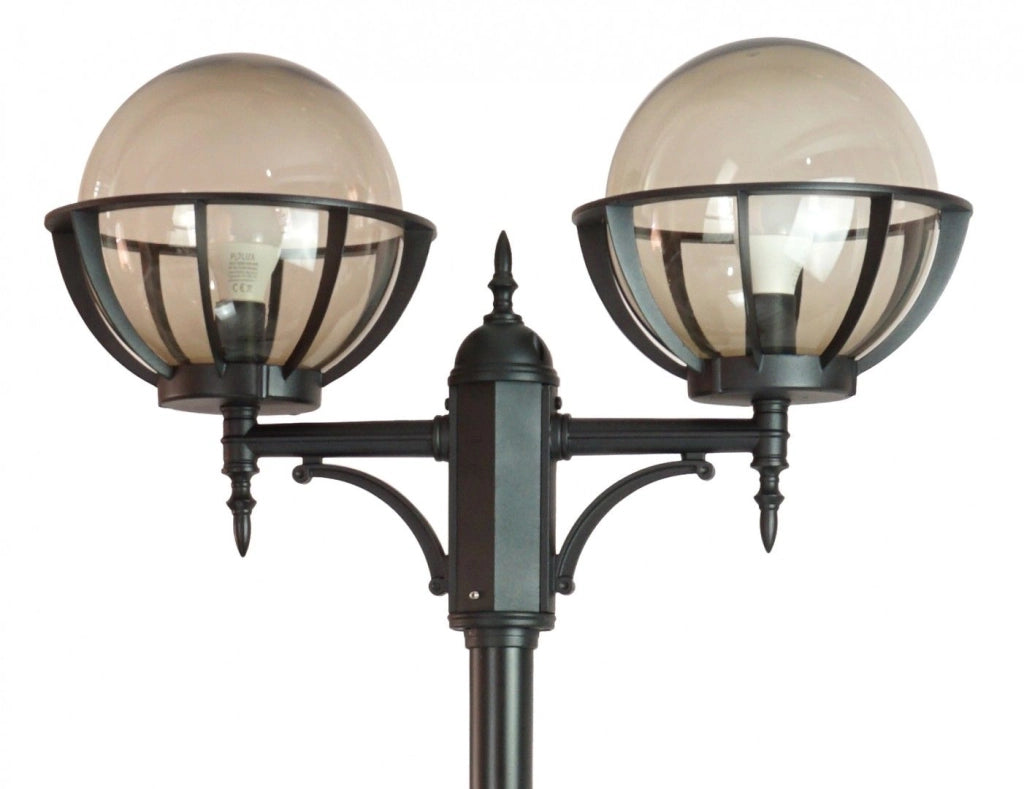 Lampione da giardino 285 cm 2 sfere E27 nero IP43