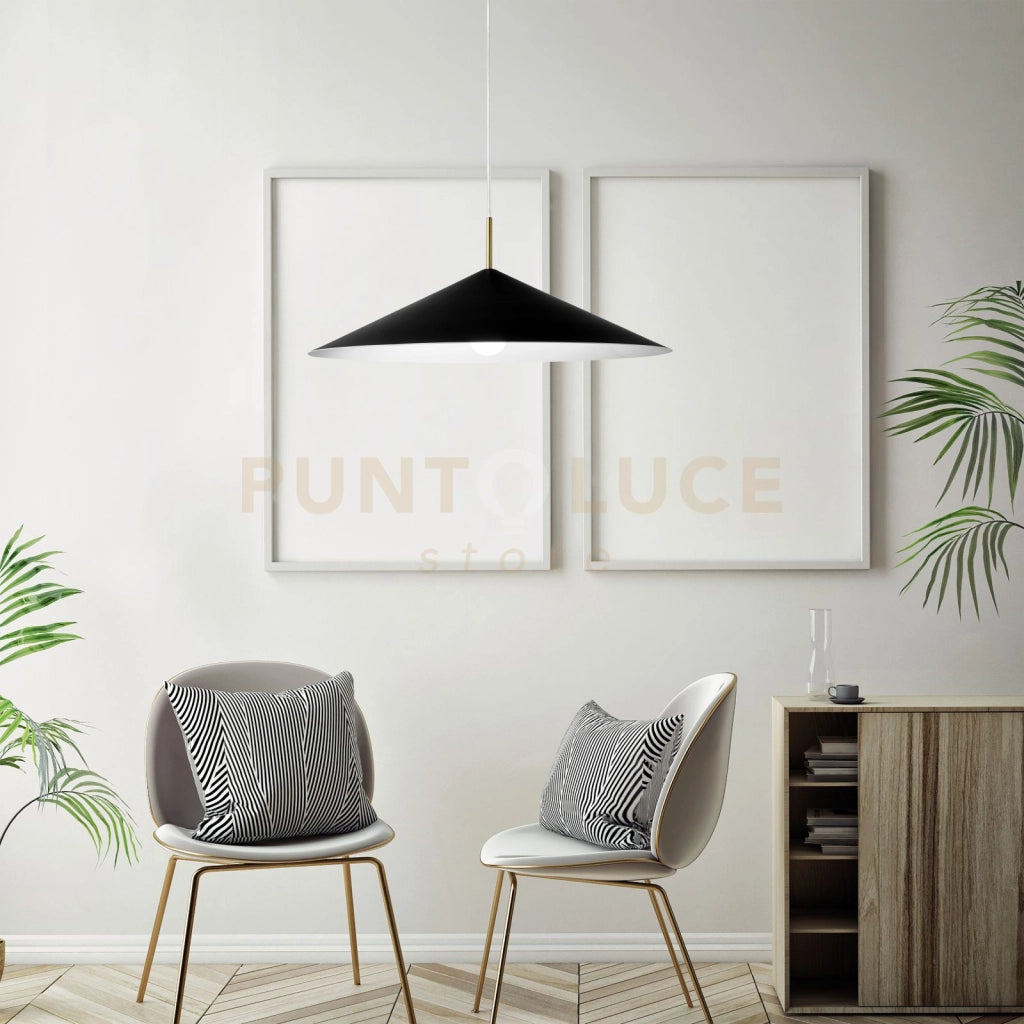 SAMOI LAMPADARIO A SOSPENSIONE GRANDE D.60CM  COLORE ESTERNO NERO FINITURE BIANCO ORO ATTACCO E27