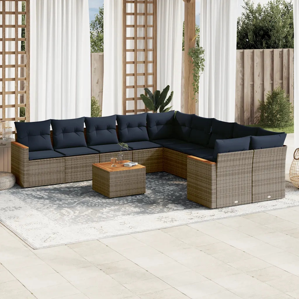 Set Divani da Giardino 11 pz con Cuscini Grigio in Polyrattan 3226362