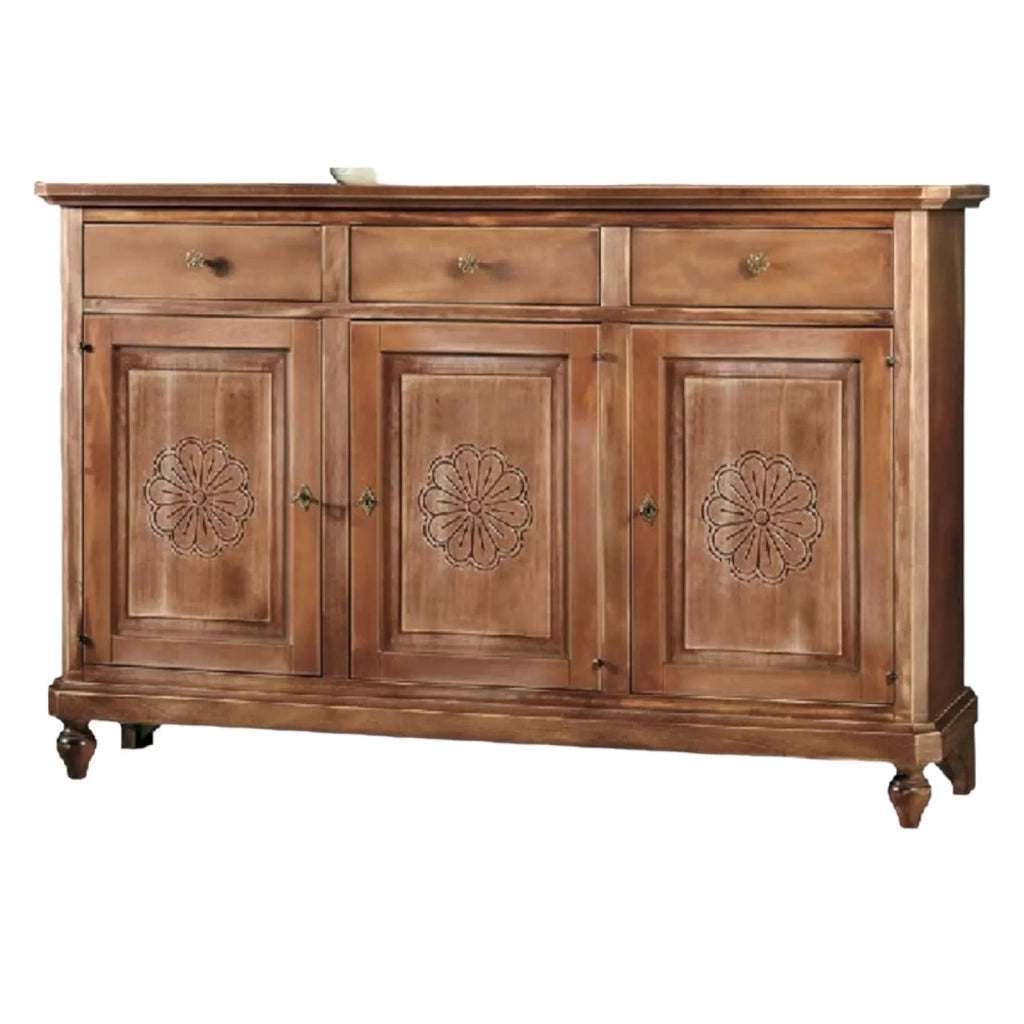 Madia credenza 3 porte in legno shabby chic noce consumato 104x43x98 - Mobili 2G