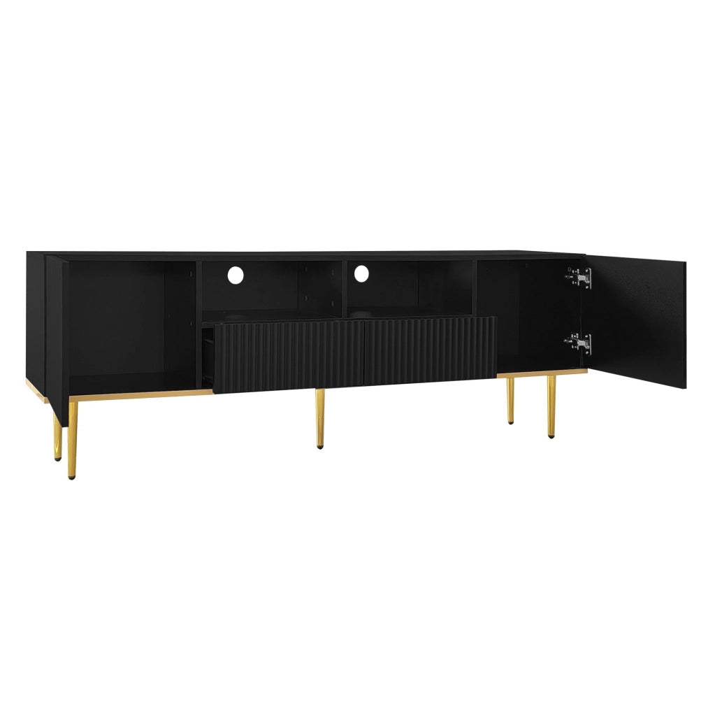 Mobile TV moderno 165 cm con 2 ante; 2 cassetti e dettagli oro; nero