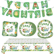 Set di Festa Dinosauri - Accessori di Festa per Tema Dinosauri - Toallini, Piatti, Tavola, Bandiera - Attrezzatura per Picnic per 20 Ospiti