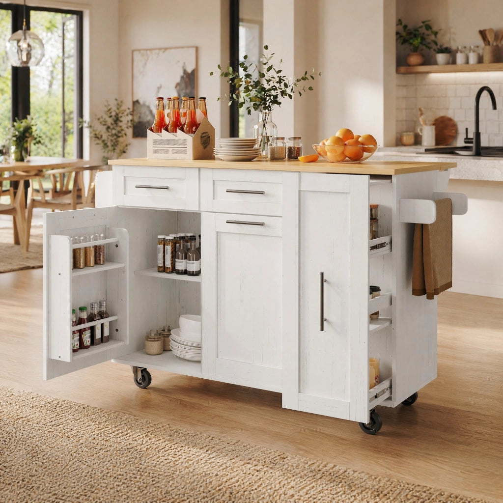 Isola cucina pieghevole con ruote, 110 cm, bianca