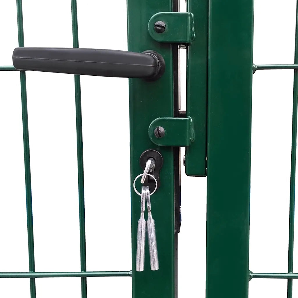 Cancello per Recinzione da Giardino con Pali 350x120 cm in Acciaio Verde 142570