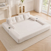 Divano letto modulare in corda con tasche laterali, portabicchieri e cuscini memory per soggiorno, beige