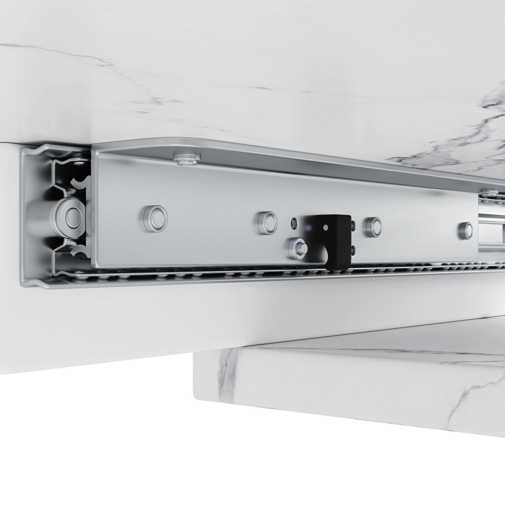 Tavolo da pranzo allungabile 120(160)x80x76 cm con piano effetto marmo; MDF e metallo bianco