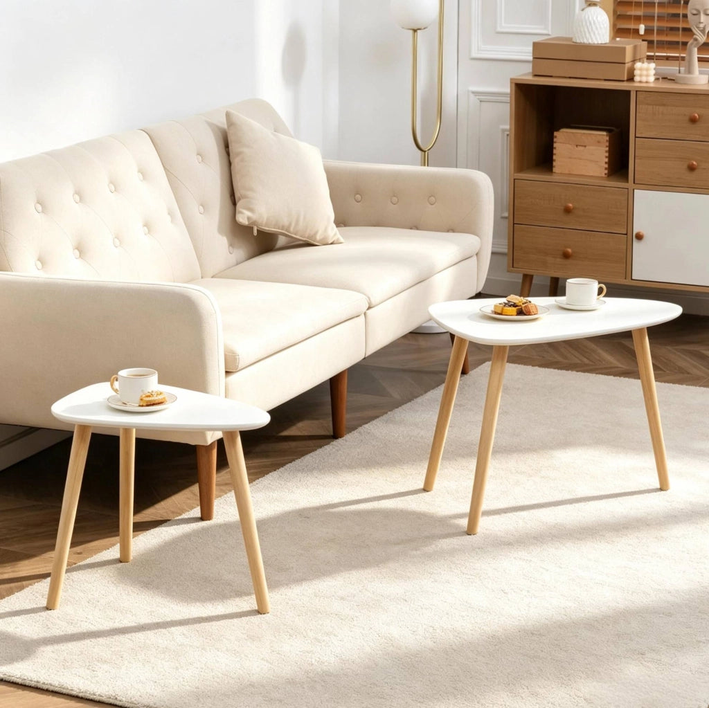 Set di 2 tavolini nidificabili in MDF e pino