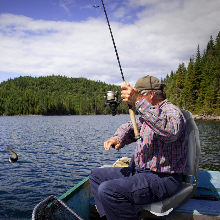 Sedia da Barca, Sedile da Barca Pieghevole con Morbido Cuscino Imbottito, Rivestimento in PVC Impermeabile, 44,5 x 51 x 61 cm (Grigio, 2)