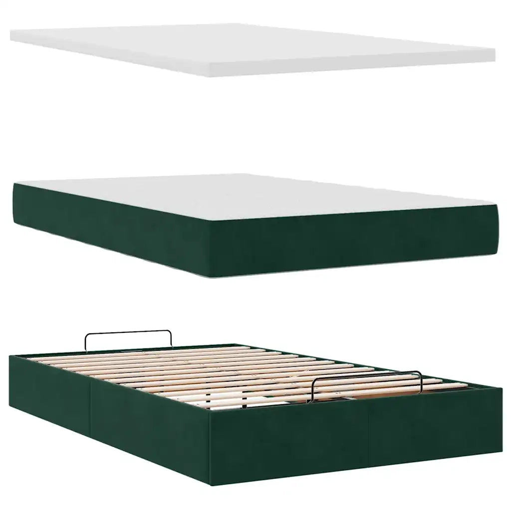 Pouf Letto con Materasso Verde Scuro 120x190 cm Velluto 3311762
