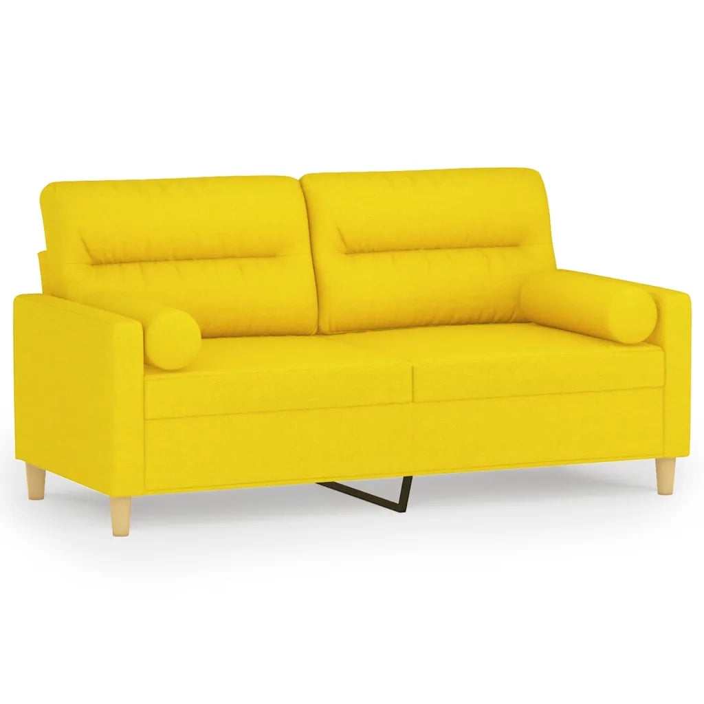 Divano a 2 Posti con Cuscini Giallo Chiaro 140 cm in Tessuto