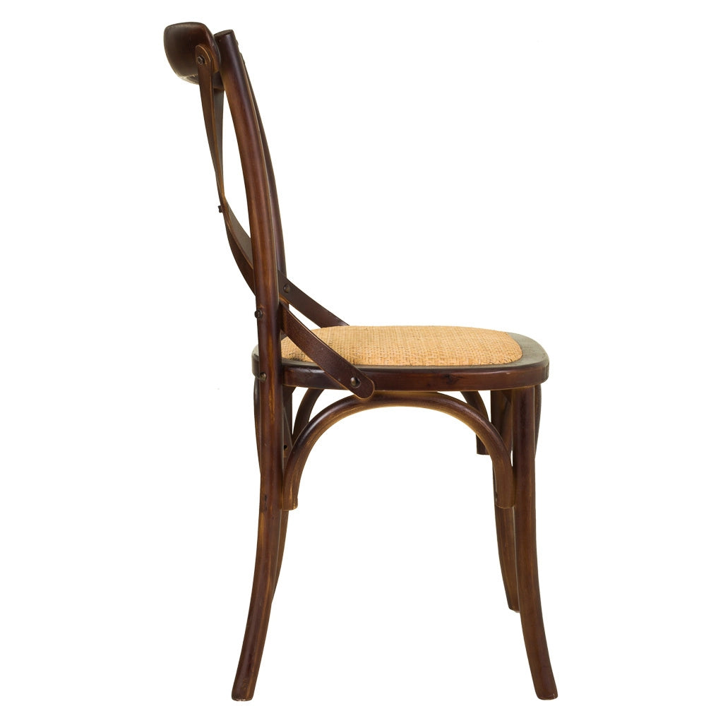 Sedia in legno e seduta in rattan marrone 44x42x46/88h