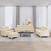 Set di Divani 4 pz con Cuscini Crema in Tessuto