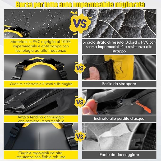 Borsa per Tetto Auto, Borsa Portapacchi Impermeabile per Tutti i Veicoli con/Senza Barre Portapacchi, con Tappetino Antiscivolo, Corda, Lucchetto e Ganci (100 x 130 x 43 cm)