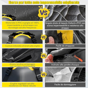 Borsa per Tetto Auto, Borsa Portapacchi Impermeabile per Tutti i Veicoli con/Senza Barre Portapacchi, con Tappetino Antiscivolo, Corda, Lucchetto e Ganci (100 x 130 x 43 cm)