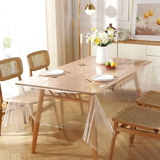 Tavolino 140 x 140 cm, lavabile, trasparente, 0,2 mm, PVC, copertura tavolino, trasparente, impermeabile, copertura tavolino, trasparente, lavabile, resistente all'olio, pellicola tavolo, trasparente, cucina, casa, picnic