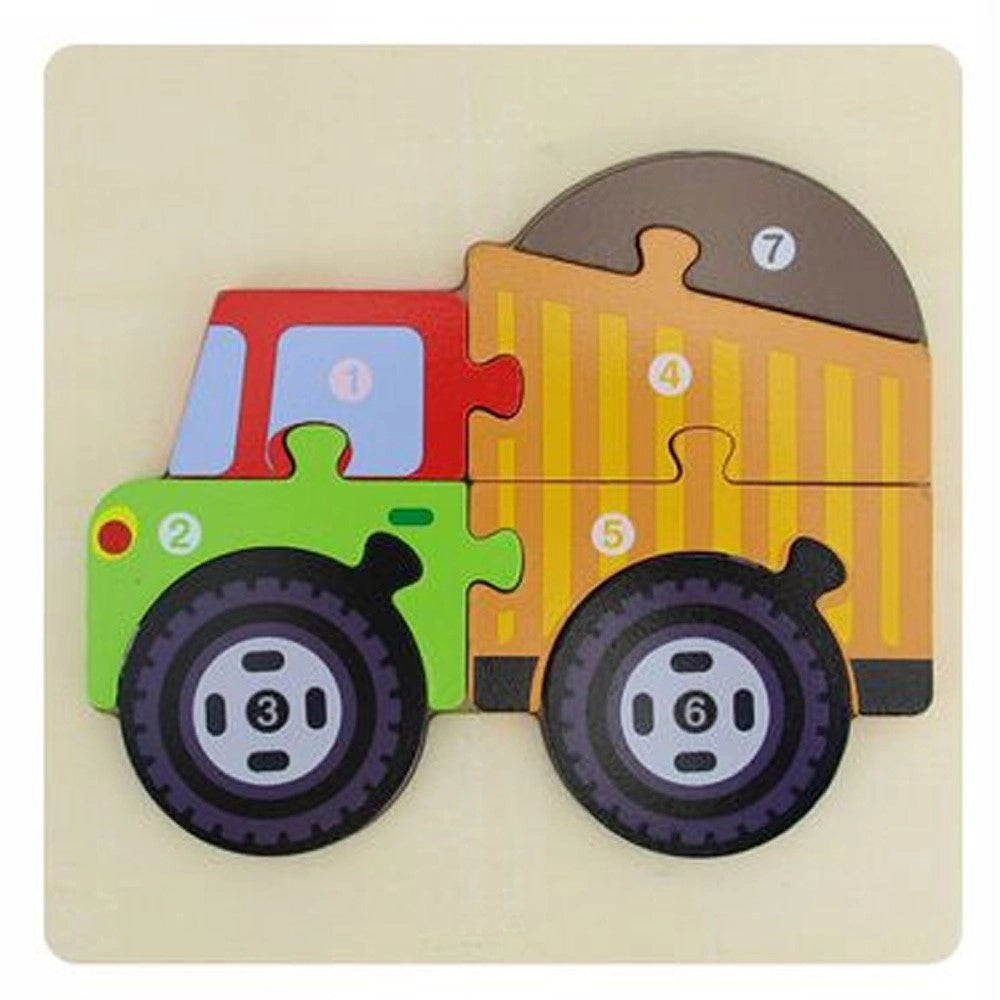 Trade Shop - Puzzle 3d Blocchi Legno Forma Di Camion Educativo Colorato Gioco Bambini Animali -