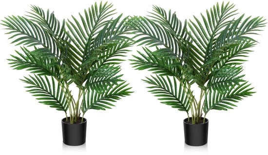 Due Areca Kunstpalm 60 cm in Vaso Pianta Tropicale di Finto Verde per Decorazione di Camera da Letto Ufficio Giardino Matrimonio Festa