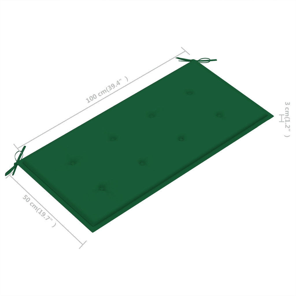Panca da Giardino con Cuscino Verde 112 cm in Legno Teak