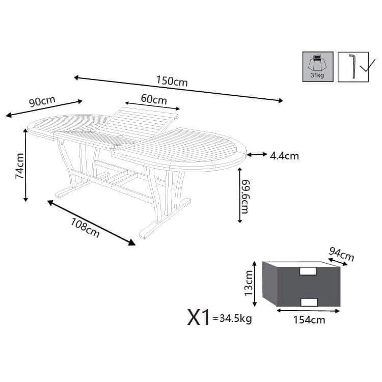 Tavolo da Giardino Allungabile 150/200x90 - NILES