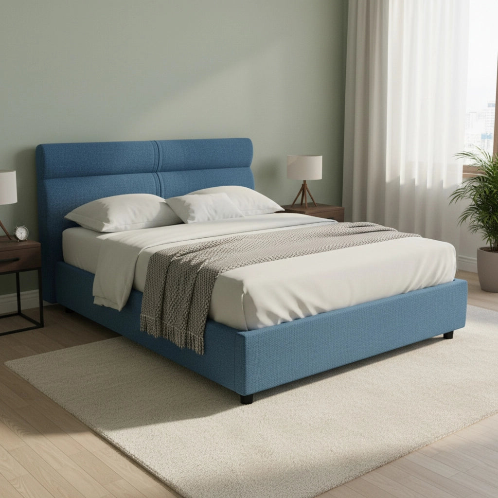 Letto Matrimoniale Briatico, Letto Matrimoniale Materasso Incluso Made in Italy, blu