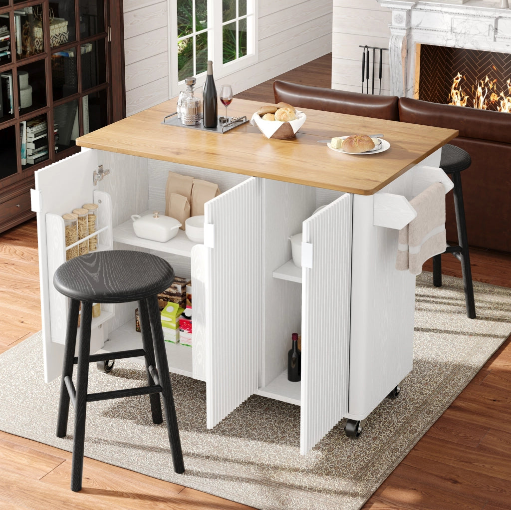 Isola da cucina mobile 130x45/75x92 cm bianca in MDF