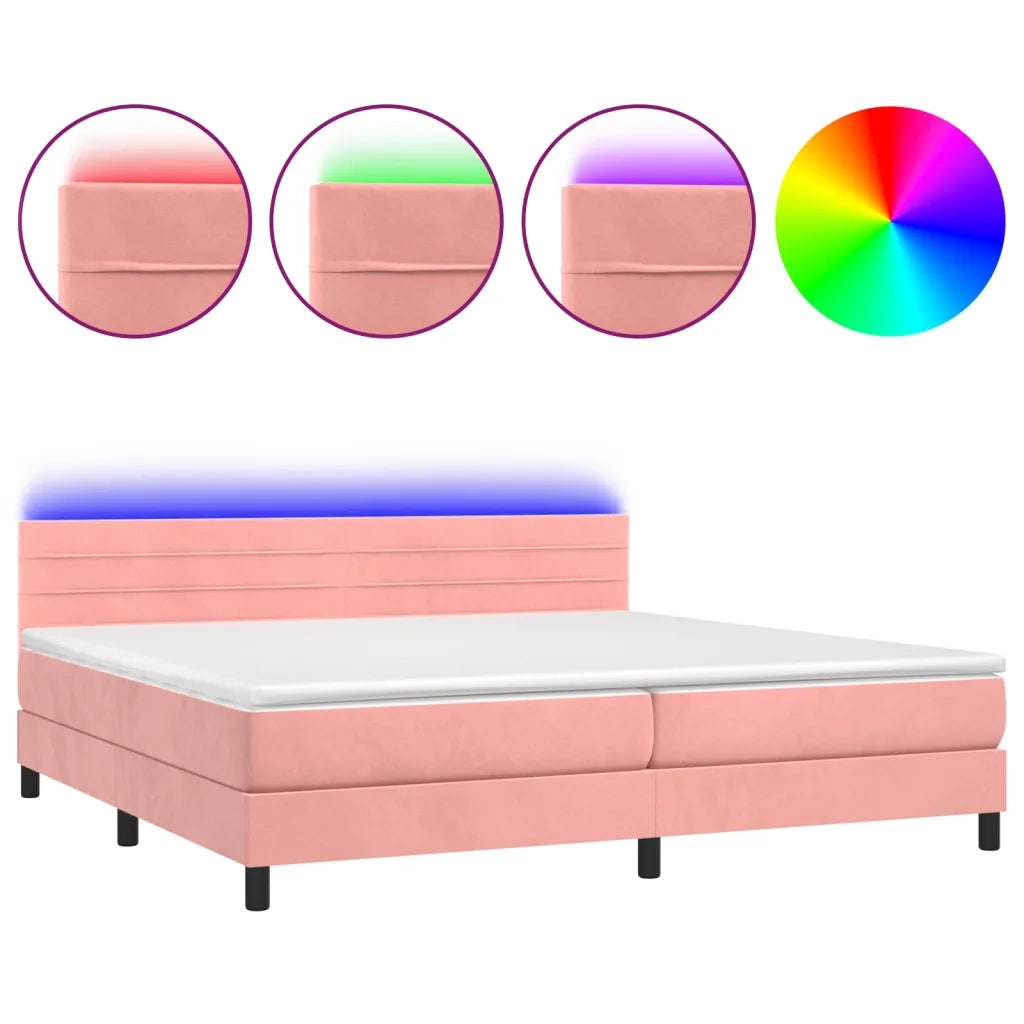 Letto a Molle con Materasso e LED Rosa 200x200 cm in Velluto cod mxl 63127