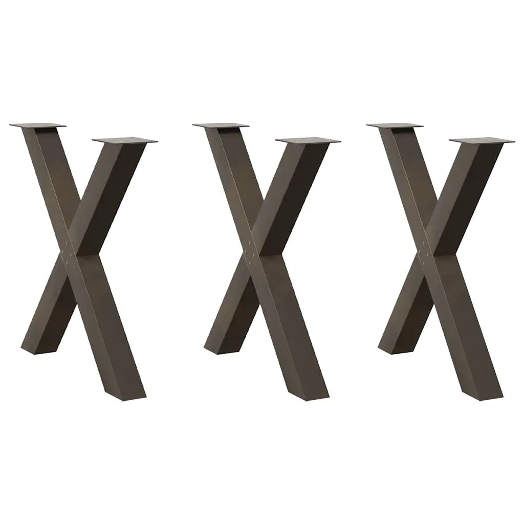 Gambe per tavolo da pranzo a forma di X 3 pz in acciaio naturale 80x(72-73) cm