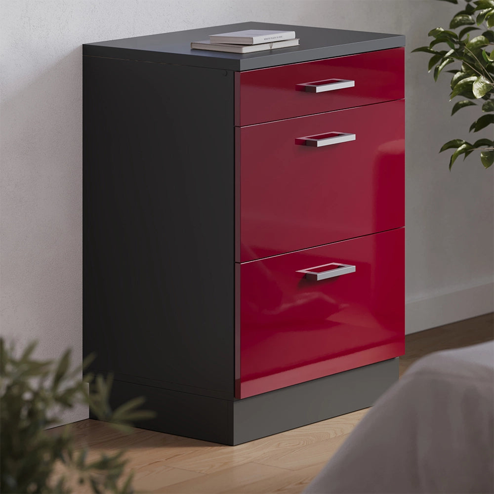 Mobile per mansarda Rion Rosso lucido/Antracite 60 x 83.8 cm senza inclinazione con 3 cassetti Vicco