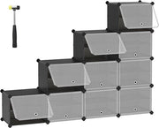 Rack per scarpe 10 cassettoni stretto con porte - telaio in acciaio - nero - per ingresso e camera da letto