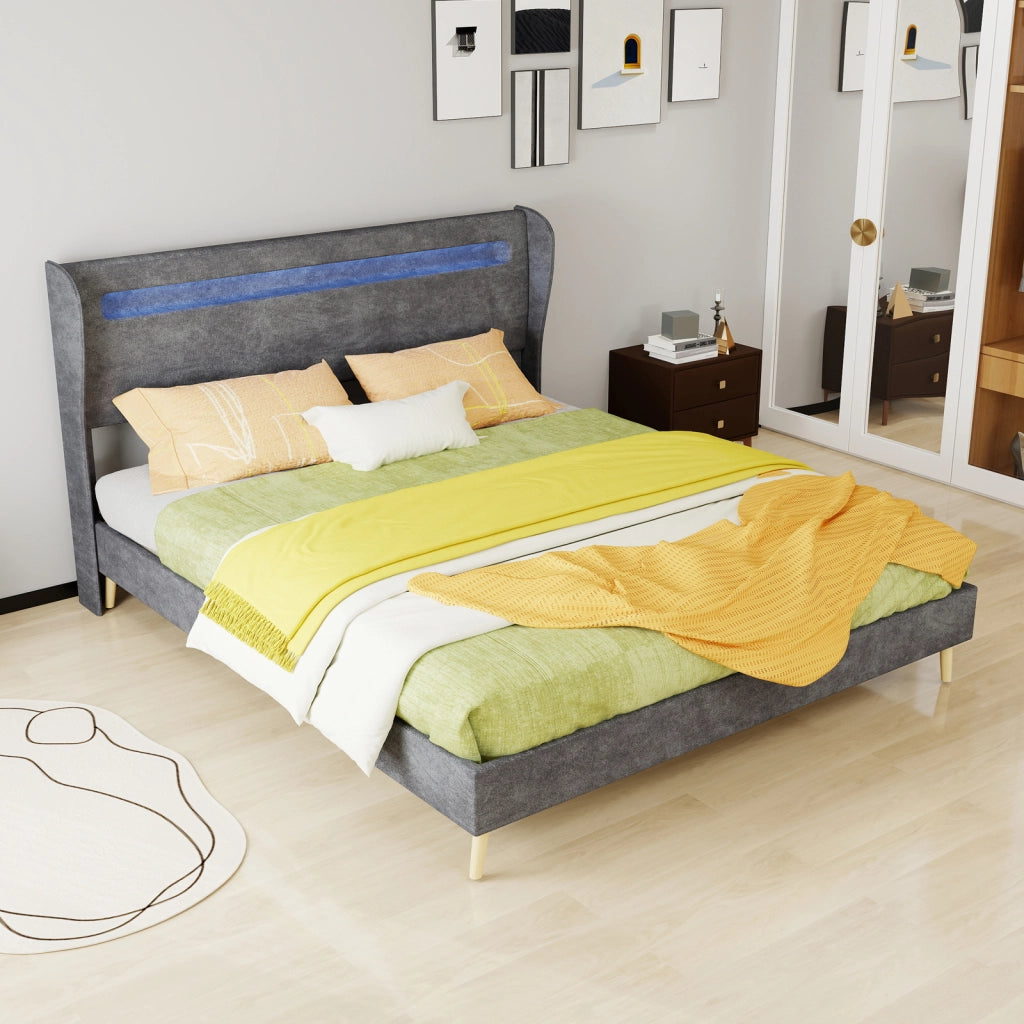 Letto matrimoniale con testiera regolabile e LED multicolore; 160 x 200 cm; grigio