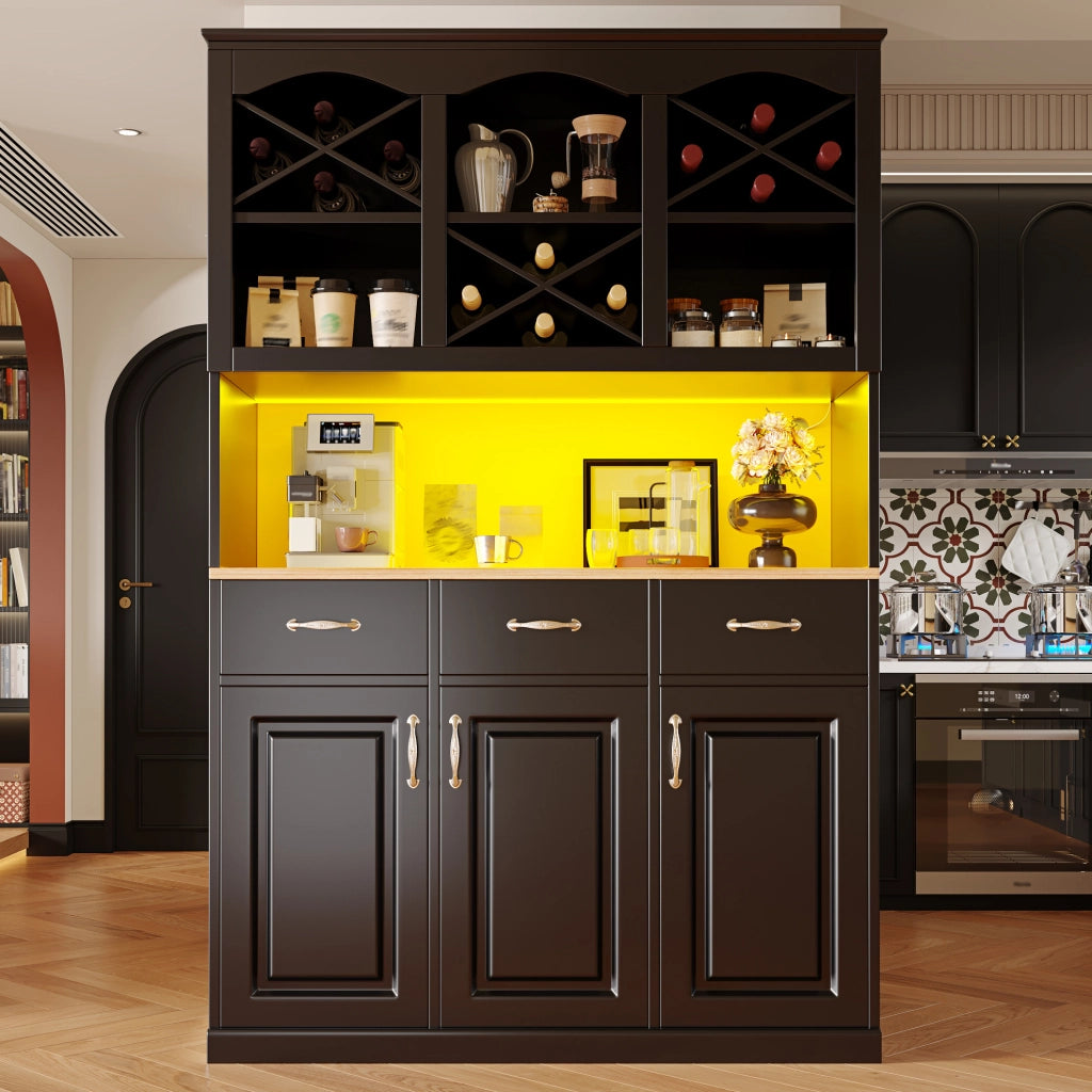 Credenza 120x40x180 cm con LED e ripiani regolabili in MDF nero